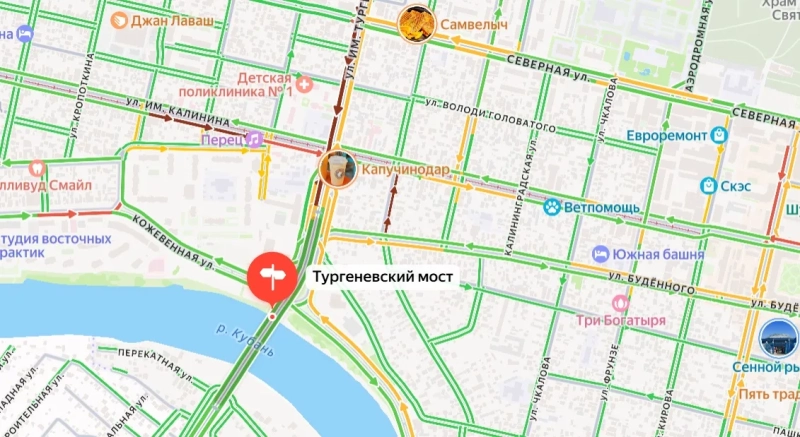 В Краснодаре перекрыли Тургеневский мост